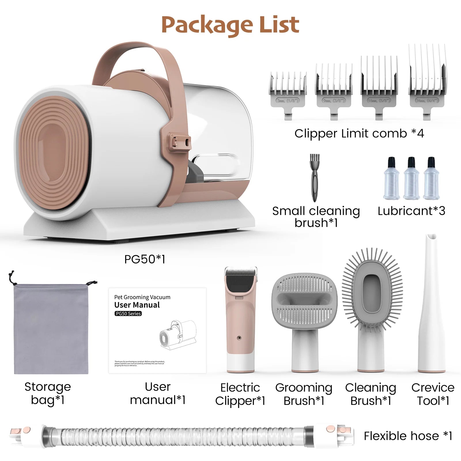 PG50 | 5 in 1 Pet Grooming Kit with Vacuum